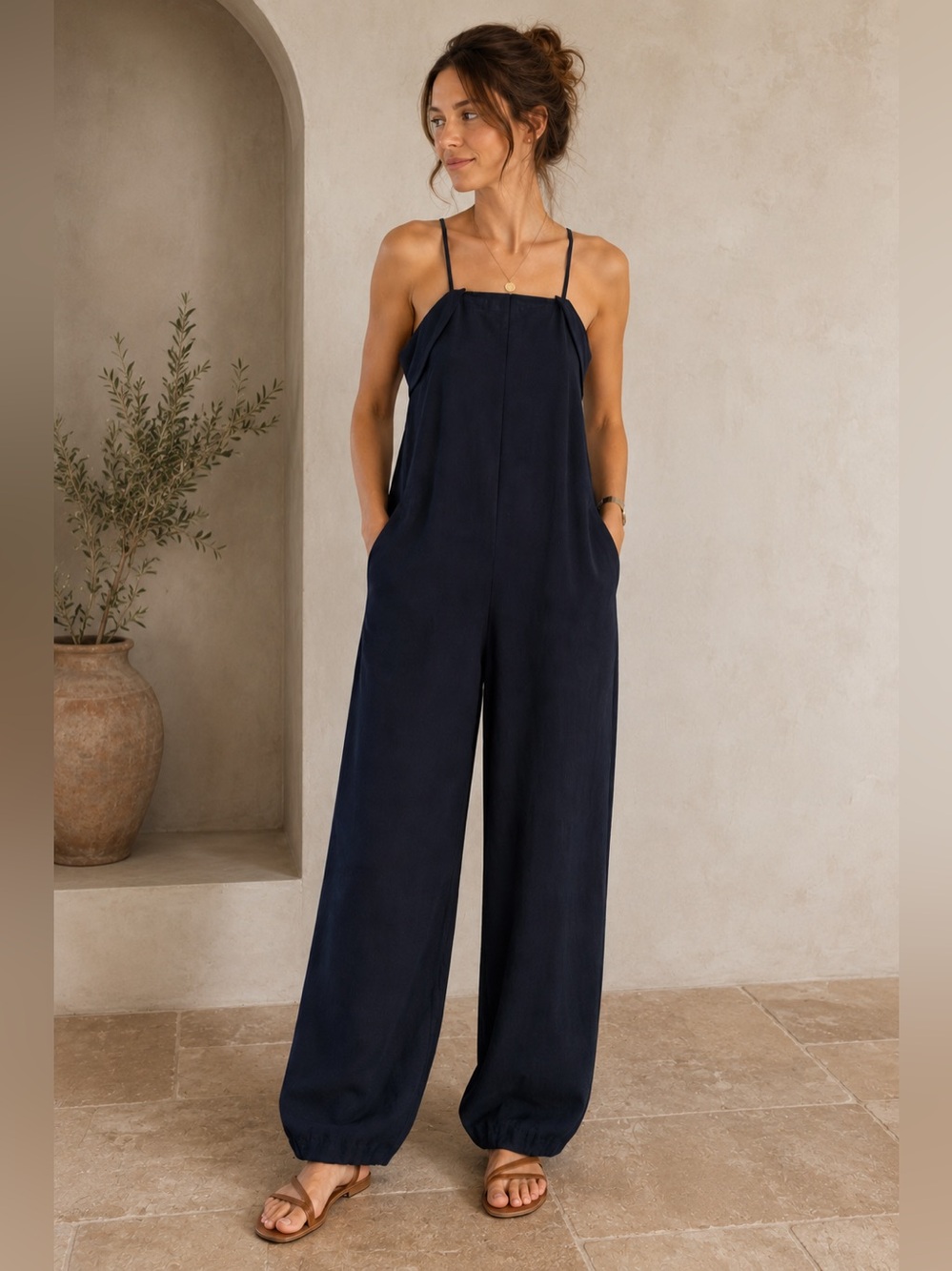 Zara Navy  Sleeveless Romper Jumpsuit Summer with Thin Straps